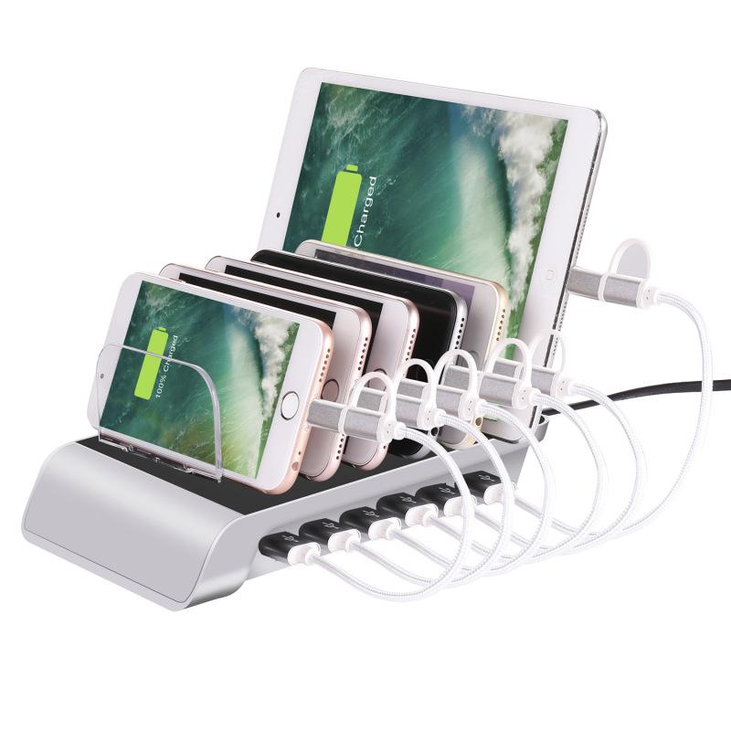 Зарядная станция USB, 6-портовая универсальная настольная док-станция со съемными перегородками, подставка-органайзер