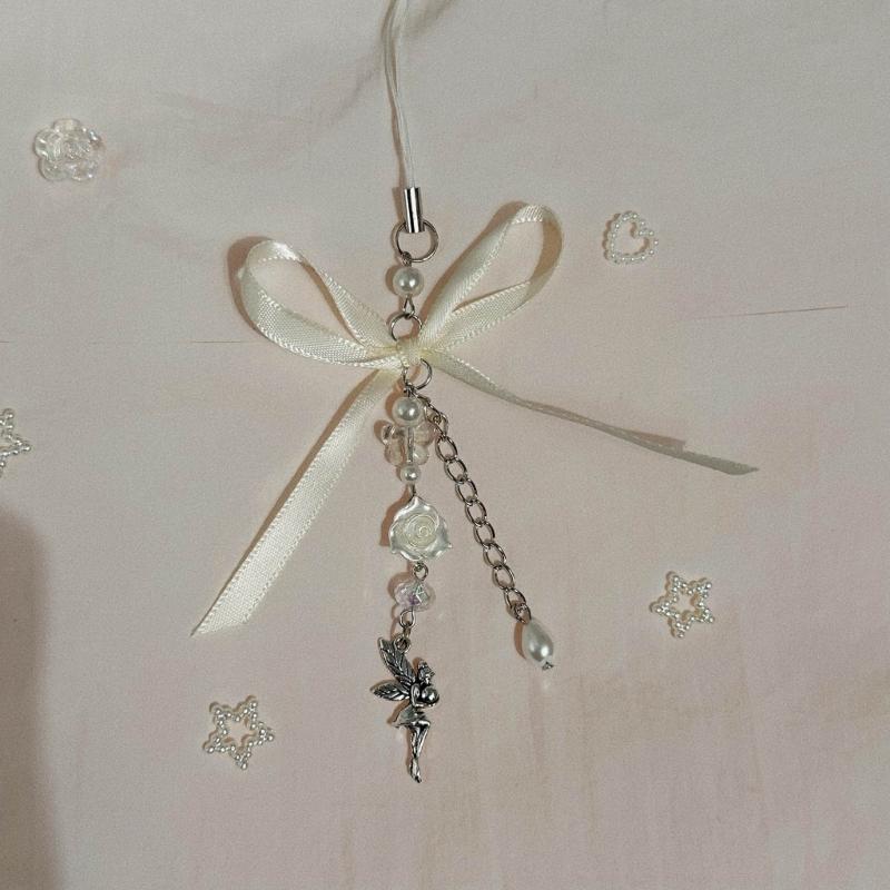 Ручная работа Роза Цветок Цепочка для телефона Подвеска Ангел Брелок Сладкий Крутой Бантик Ремешок для телефона Акриловый Брелок Украшение для сумки