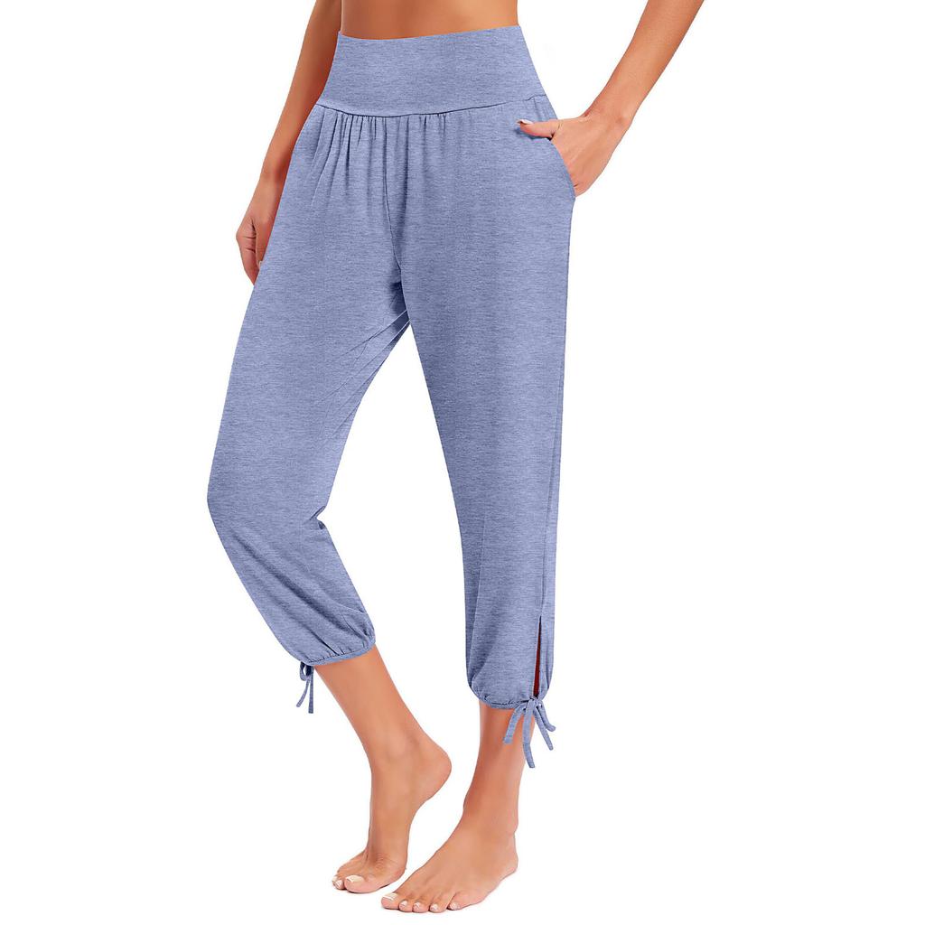 Женские модные однотонные повседневные свободные легкие брюки для йоги 9/10 с карманами