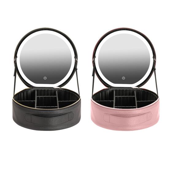 Дорожная косметичка с зеркалом с подсветкой, перезаряжаемая светодиодная косметичка-органайзер с регулируемыми разделителями, портативный футляр для косметики