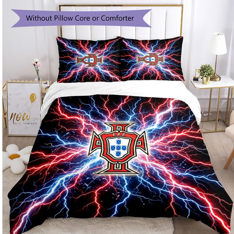 Portugal Football Printed Bedding 3 Piece Set Cozy Breathable Bed Cover Set as Housewarming Holiday Gift