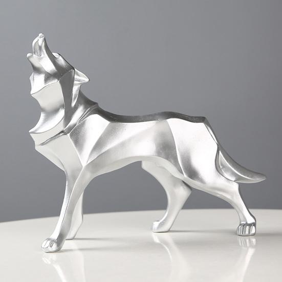 Geometric Wolf Ornament Synthetic Resin Wolf Sculpture Abstract Animal Art Statue for Home Office Desktop Decoration