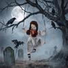 80 cm Halloween Animated Hanging Creepy Girl on Swing Decoration, Kicking Legs, Sound and Touch Activated