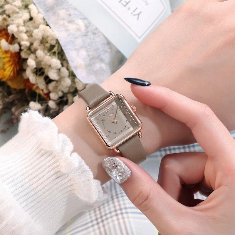 New Julius Lady Women's Watch Japan Quartz Elegant Small Square Fashion Hours Bracelet Real Leather Girl's Birthday Gift Box