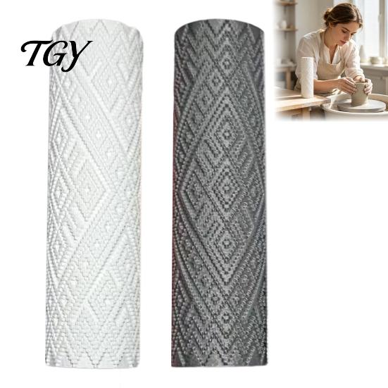 Clay Modeling Texture Rollers Roller, Rhombus Pottery Polymer Retro Ethnic Style Stamps Tool for Ceramics Sculpting DIY