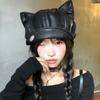 Hot Girl Folded Leather Cat Ears Beret Autumn and Winter Retro Cute Octagonal Hat American Sweet Painter Newspaper Boy Hat