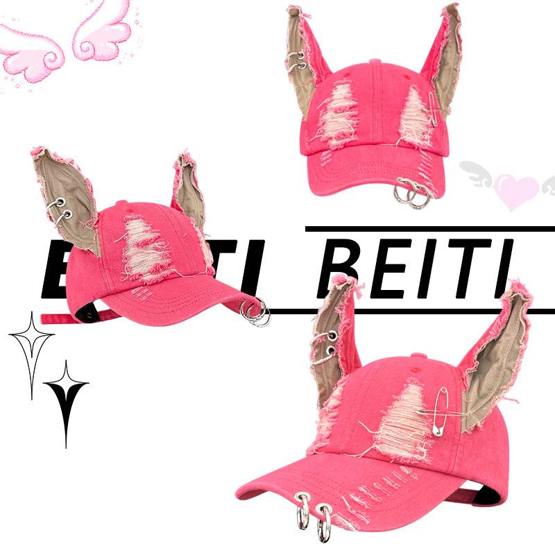 Cross-border Hot Sale Doberman Dog 3D Ears Hip-hop Style PVC Denim Baseball Cap Personalized Trendy Distressed 6-Panel Snapback