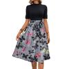 Women's Fashion Casual Belt Short Sleeve Round Neck Floral Elegant Temperament Dress