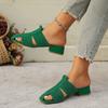 Fashion Summer New Plus Size Kitten Heel Block Heel Flying Weave Outside Wear Sandals and Slippers Women's Casual Baotou Women's Shoes