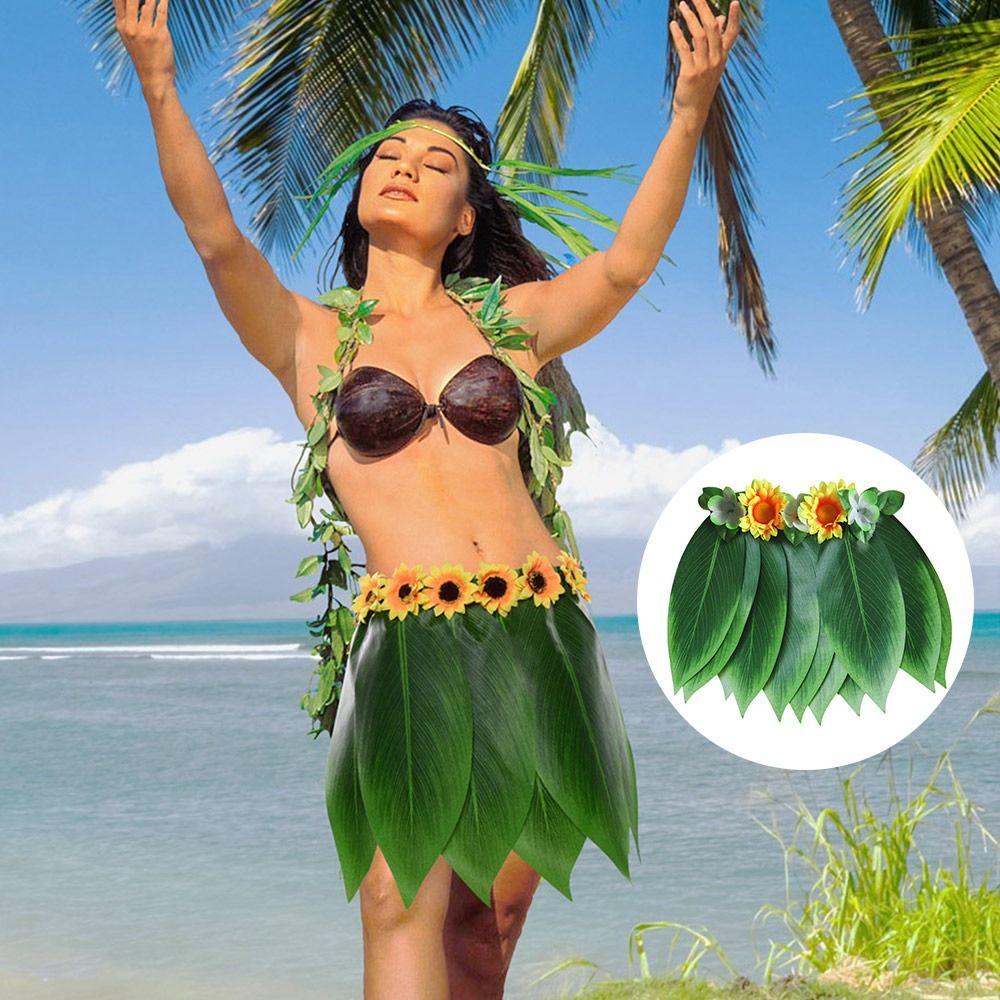 Stage Show Hawaiian Green Leaf Skirt Bonfire Party Prom Beach Holiday Costumes