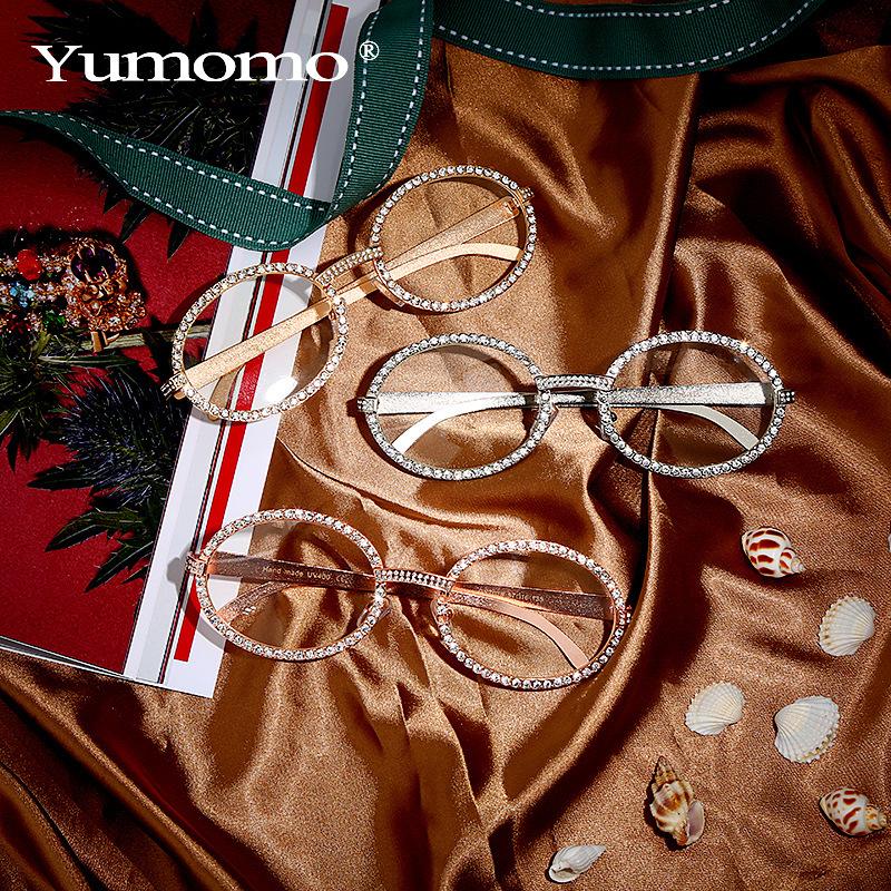 European and American retro all-metal personalized inlaid fine diamond glasses retro oval simple plain versatile flat mirror