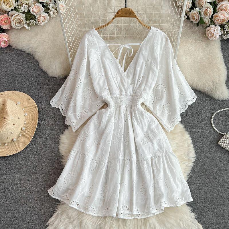 Summer Fashion A- Line Embroidered Seaside Holiday Beach Dress