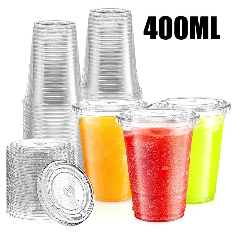 100Pcs Fruit Juice Milk Tea Drink Ice Cream Dessert Cups With Lid Cold Beverage Disposable Clear Plastic Iced Coffee Cups