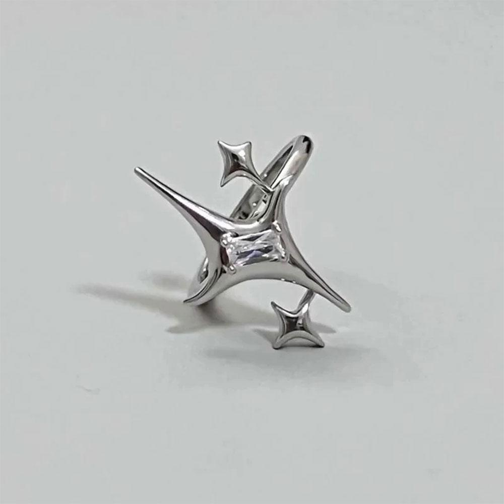 Vintage Irregular Cross Star Open Ring for Women Men Punk Gothic Sliver Color Adjustable Couple Rings Jewelry Gift
