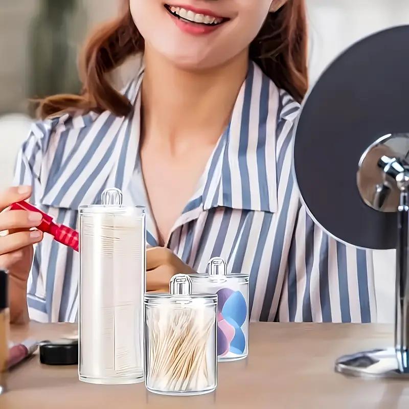 Makeup Cotton Pad Organizer Bathroom Storage Box for Cotton Swabs Cosmetics Jewelry Makeup Remover Pad Container with Bamboo Lid