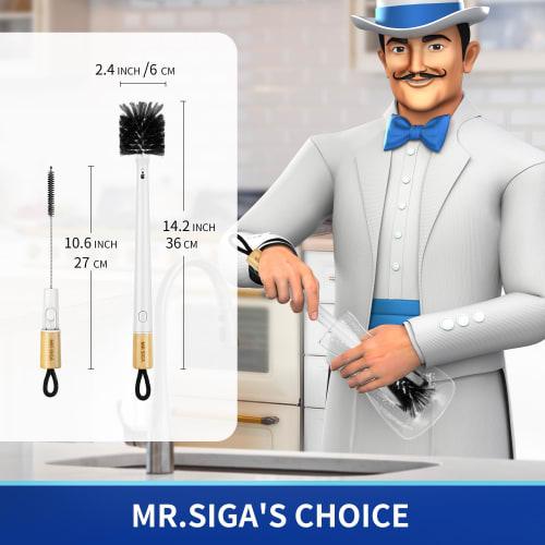 MR.SIGA Щетка для чистки бутылок 2-в-1 (со встроенной щеткой для соломинки), Очиститель бутылок с длинной ручкой, Мойщик бутылок, Мойщик бутылок 2-в-1 для соломинок