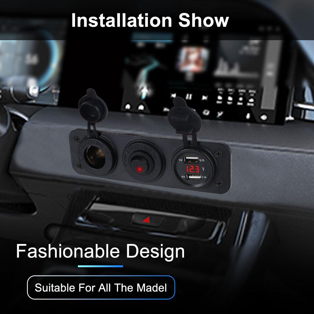 Разъем 12 В Разветвитель USB Зарядное устройство Гнездо прикуривателя со светодиодным вольтметром Разветвитель Панель Кнопка ВКЛ-ВЫКЛ с тумблером PD USB C QC3.0 Автомобиль