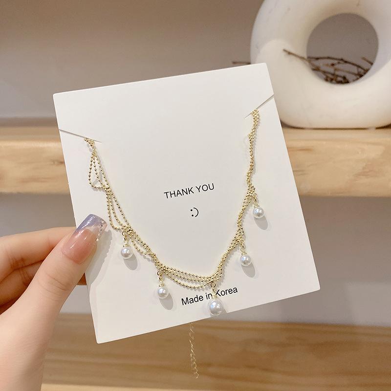 ANENJERY New Fashion Kpop Pearl Choker Necklace Cute Double Layer Chain Pendant For Women Jewelry Girl Gift Wholesale