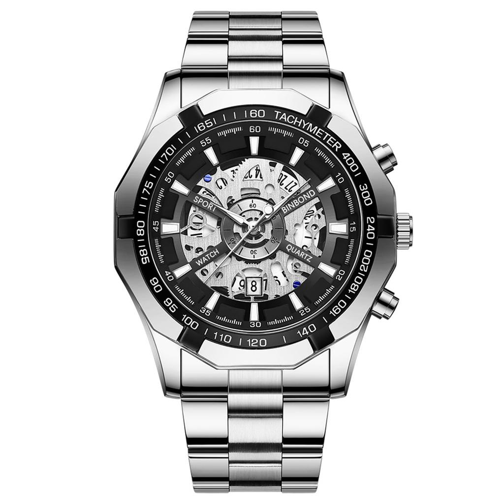 Silver Watch with 3ATM Water Luminous Analog Stainless Stylish Quartz Fashion Accessory Perfect for or As a Boyfriend Gift Men's Calendar, Resistance,