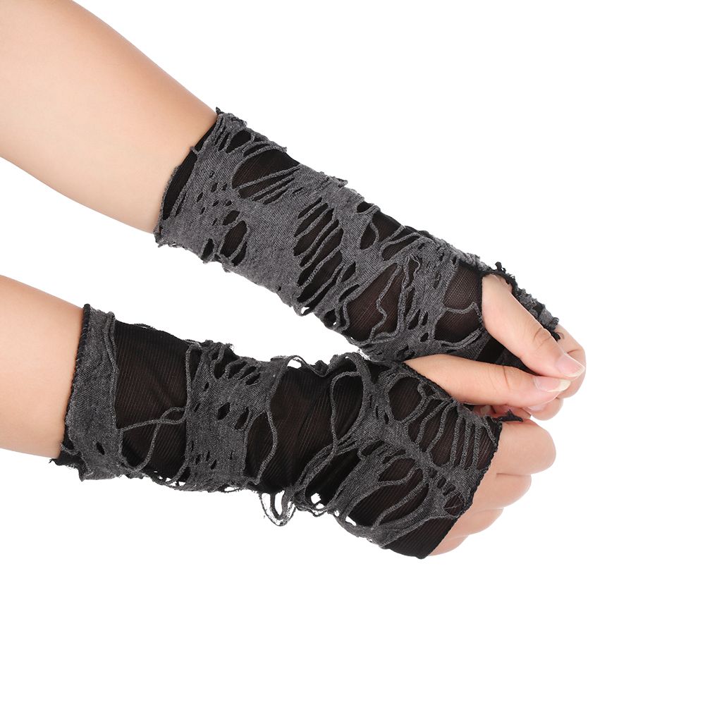 Fashion Cosplay Party Gothic Long Black Arm Warmer Beggar Style Halloween Gloves Punk Mittens Hole