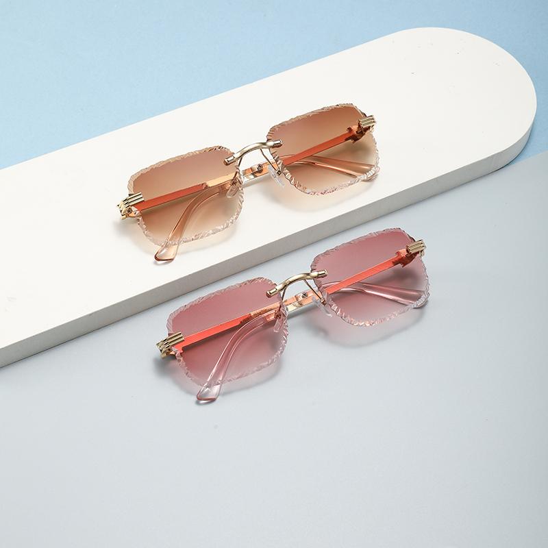 Xiaomi Women Rimless Fringe Cut Square Sunglasses UV400 Alloy PC Gold Temples Fashion Outdoor Party Shades