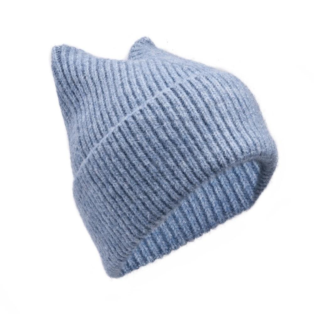 Warm Cat Ear Knitted Hat Solid Color Beanies Hat Ear-Protecting Wool Hat Ear Protection Hat
