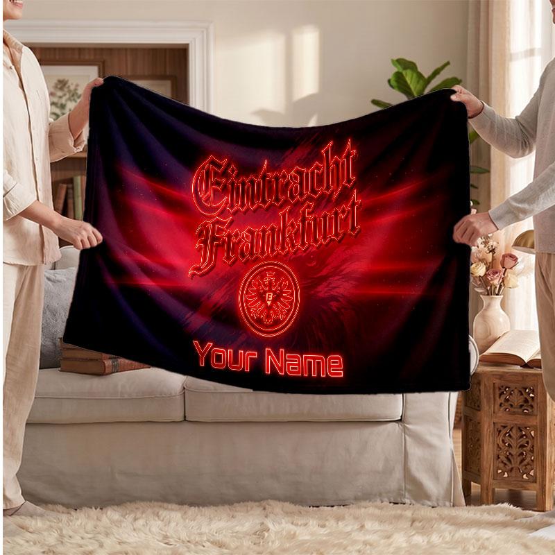 Eintracht Frankfurt Personalized Fleece Blanket With Football Logo, Custom Name Text Soft Warm Home Throw Blanket