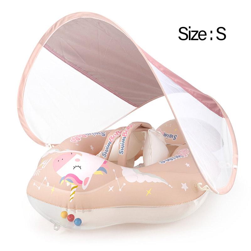 Baby Swimming Float with Canopy Splash Game Inflatable Pool Float Children Ring Toy Girls Basketball Game Bucket Pink Pony Ring