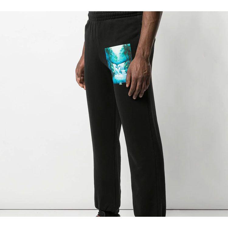 Off-White Ss20 Повседневные вязаные спортивные штаны с принтом «водопад» и нашивкой, мужские брюки черного цвета OMCH022E19E300151088