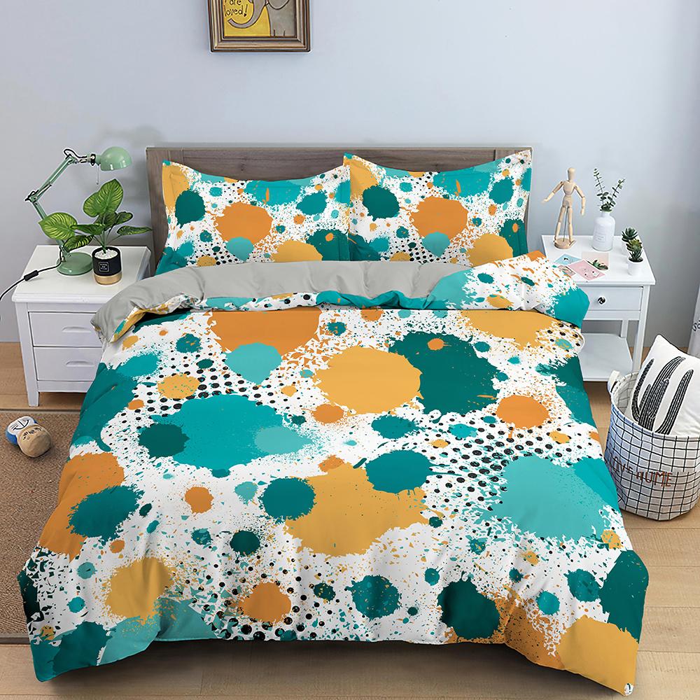 Art Pattern Bedding Set Watercolour Design Colourful Comforter Cover With Pillowcase King Queen Size For Kids Teens Bedding Set
