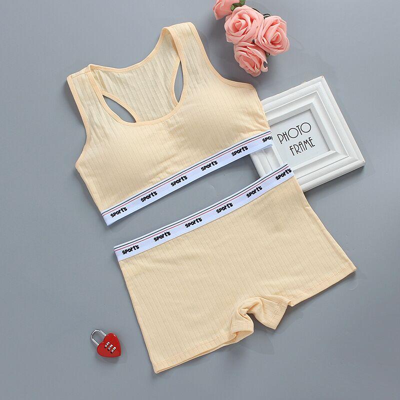 Комплект спортивного бюстгальтера для девочек-подростков, нижнее белье для спортзала, спортивный бюстгальтер без проводов для девочек, хлопок + трусики, 8-14 лет