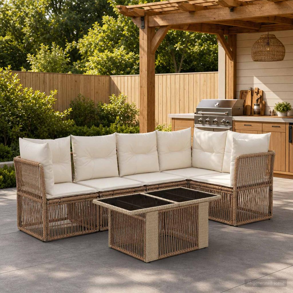 Garden Sofa Set 6 pcs Beige Poly Rattan
