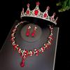 Красная Корона Невесты Набор из Трех Предметов Свадебная Корона Головной Убор Ожерелье Серьги Корейский Стиль Супер Фея Аксессуары для Свадебного Платья