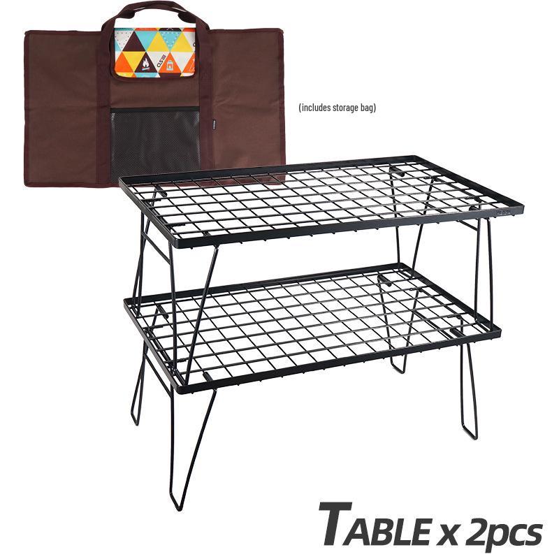 Портативный бамбуковый обеденный стол с сетчатой полкой для кемпинга и барбекю