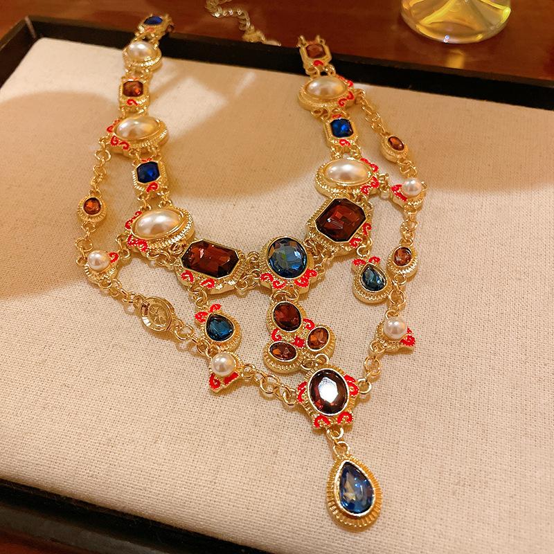 GemChic Женское ретро ожерелье с подвеской из жемчуга и кристаллов в виде ключицы, комплект из двух предметов, изысканные ювелирные изделия, подарок на день рождения, Рождество