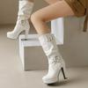 Белые, красные, желтые, плиссированные, танцевальные сапоги до середины голени для женщин, круглый носок, платформа, супер-высокие каблуки, женская обувь для фетиша 48 49 50