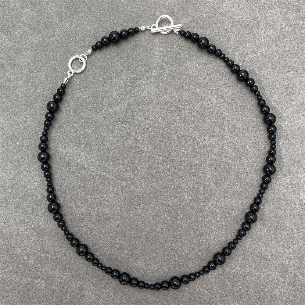 Elegant Black Agate Beaded Bracelet & Necklace: European-American Style, High-End Design, Light Luxury, Cool Temperament