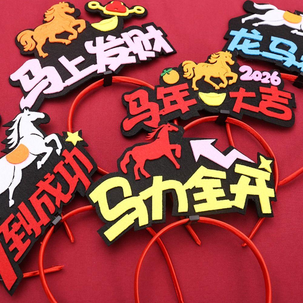 Mascot Horse 2026 Happy New Year Headband Cartoon New Year Headdress Horse Year Hairband  Children
