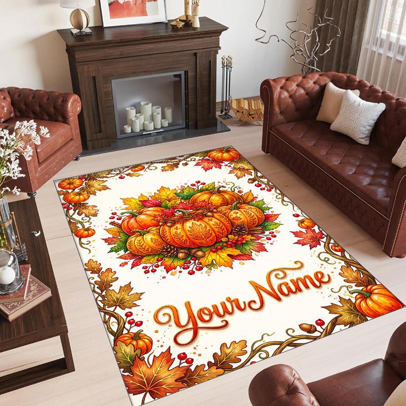 Halloween Theme Crystal Velvet Floor Rug Personalized Custom Name Text Warm Carpet Home Decoration