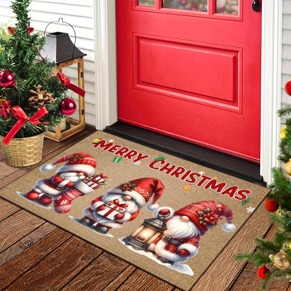 Plaid Gnome Merry Christmas Rug front door backyard garden cabin terrace household decorative floor mat gift  welcome mat