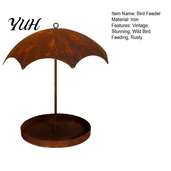 Rustproof Yard Bird Watching Supplies Vintage Umbrella Shaped Feeder, Rusty Hanging Wild Feeder with Rain?Shade Canopy, Outdoor for Garden