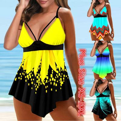 Женский принт Tankini Set Купальник Купальники Купальный костюм Пляжная одежда Две части Бикини Плюс размер
