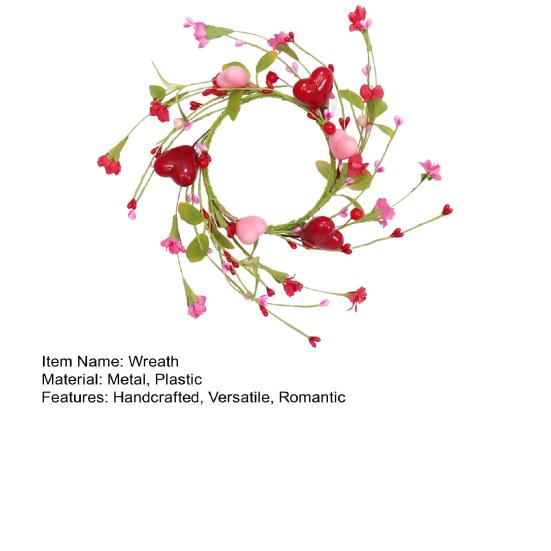 Венок-кольцо для свечи в виде сердца на День святого Валентина, ручной работы, красного и розового цвета, с ягодами, центральный элемент с цветами, декор стола для романтического ужина