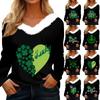 Women's T-Shirt St. Patrick Print Shirt Long Sleeve Party Festive Atmosphere Fleece Collar V Neck Top