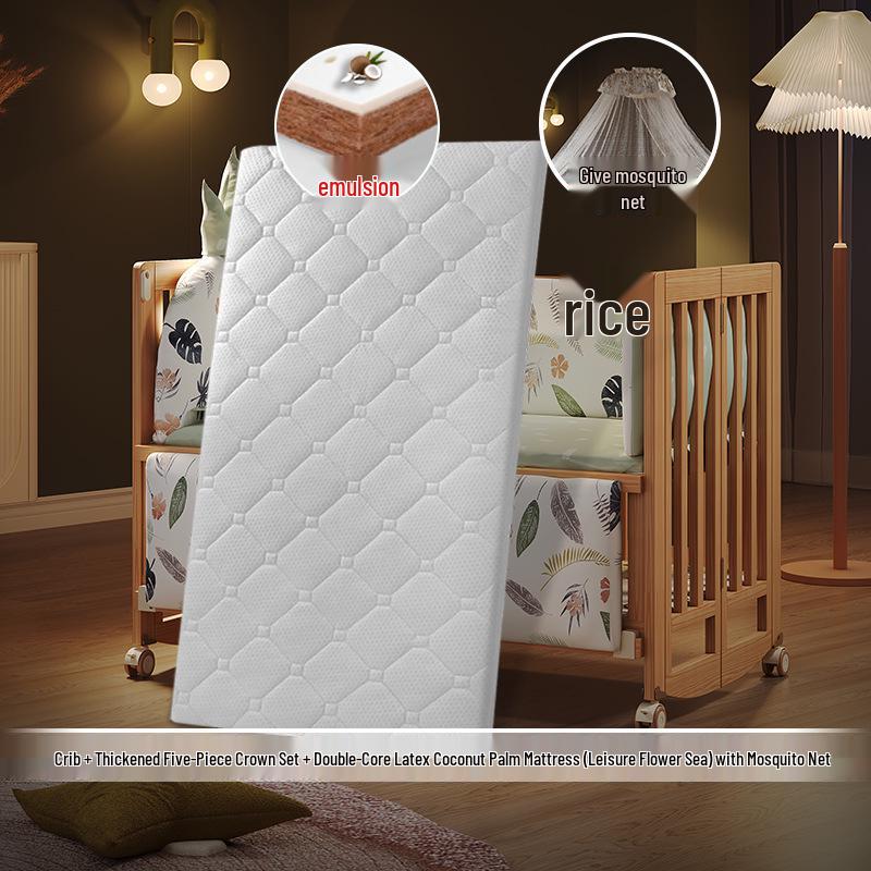 Movable Solid Wood Foldable Baby Crib, Unpainted, Multifunctional Newborn Bed