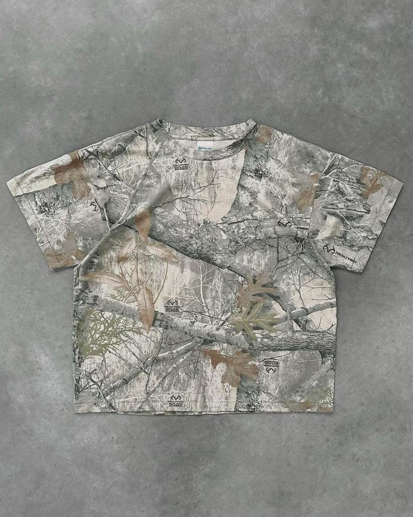 25024 short-sleeved retro loose leaf print polo shirt loose versatile high street pullover