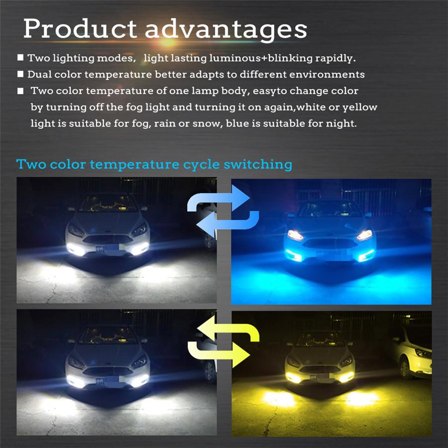 2x светодиодные лампы H8 H9 H11 белого/синего двойного цвета COB, мигающие, стробоскопические, комплект автомобильных противотуманных фар, 12 В-24 В