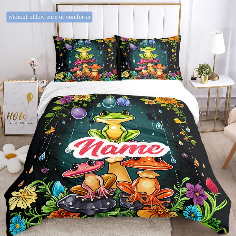 Three Frogs Duvet Cover Soft Bedding Set For Bedroomdorm Personalized Name Threepiece Set 1 Duvet Cover And 2 Pillowcases Perfect Gift For All Seasons
