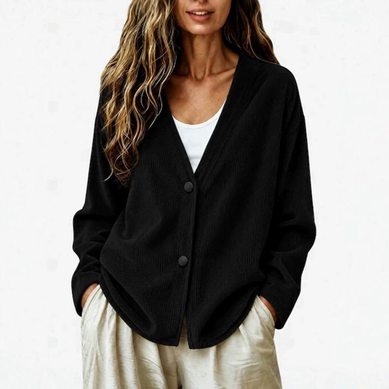 Women S Casual V Neck Button Corduroy Long Sleeve Cardigan Sweatshirt