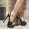 Metal Rivet Open Toe Pink 16CM High Heels Platform Sandals for Women Summer Back Strap Party Dress Shoes Sandalias